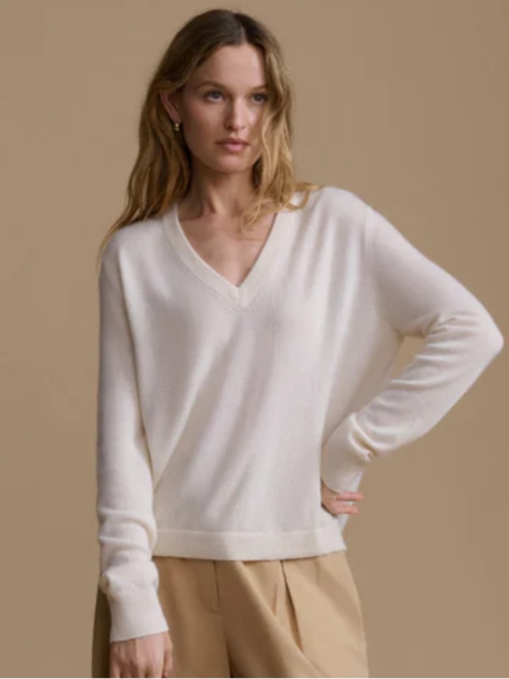 Jenni Kayne Flynn Cream Cashmere V Neck Sweater